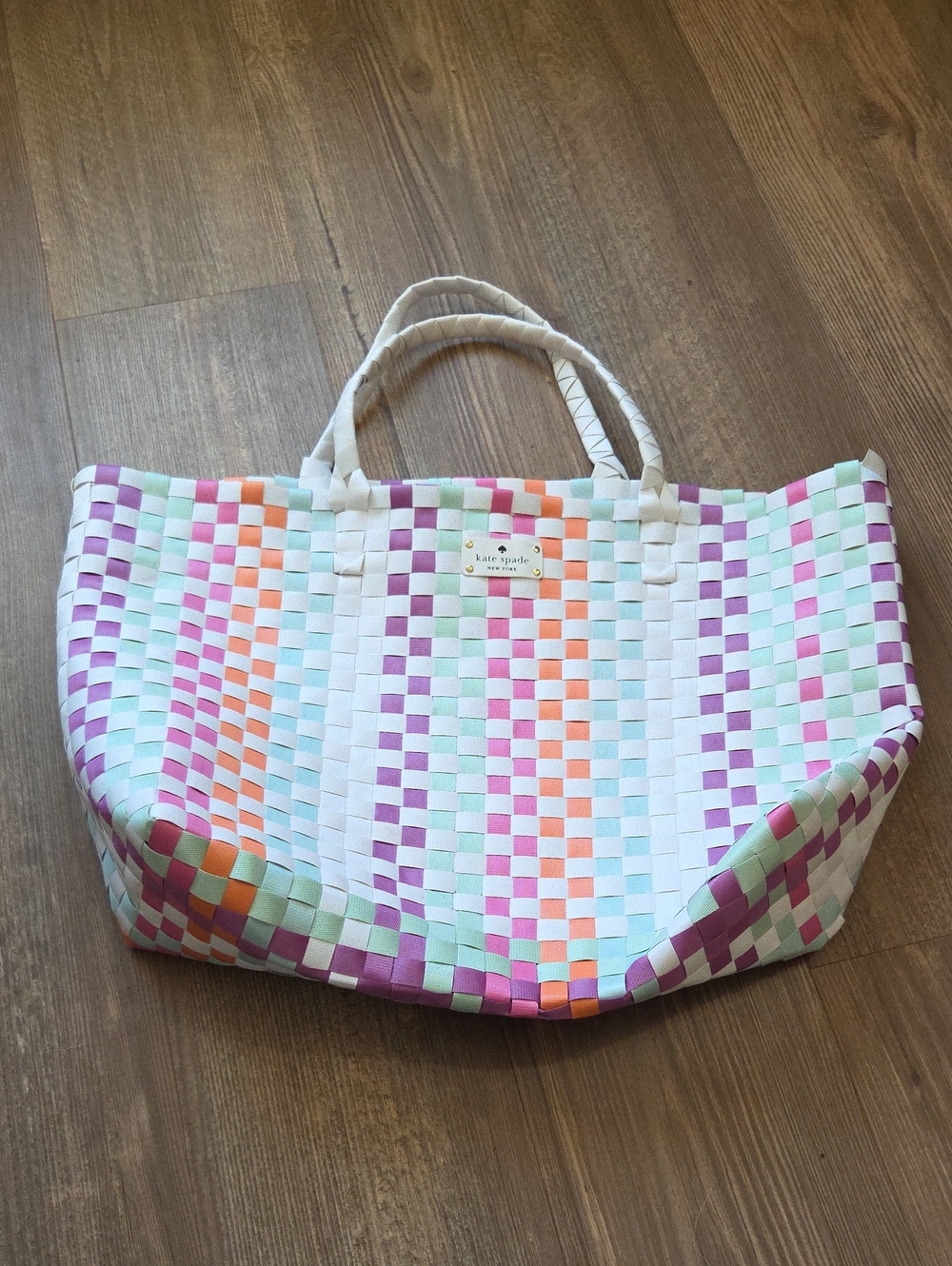 kate spade Woven Pastel Stripe Tote in Purple, Pink, Mint, Orange & White